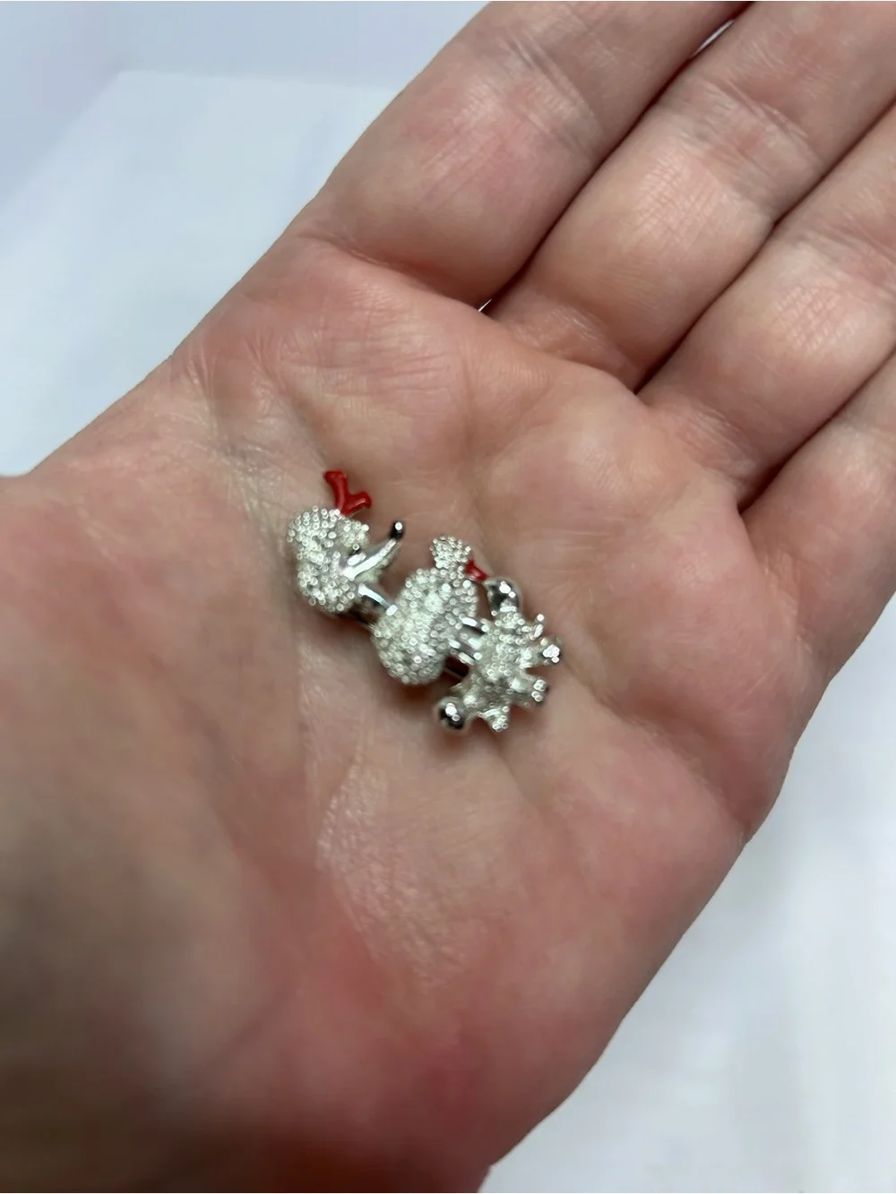 Silver Tone Poodle Brooch with Red Accent
